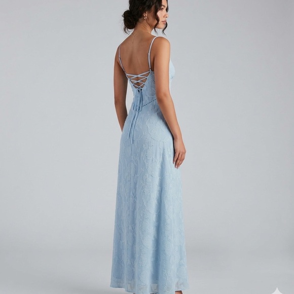 Princess Polly Dresses & Skirts - NWOT Princess Polly Light Blue Lace Maxi Dress